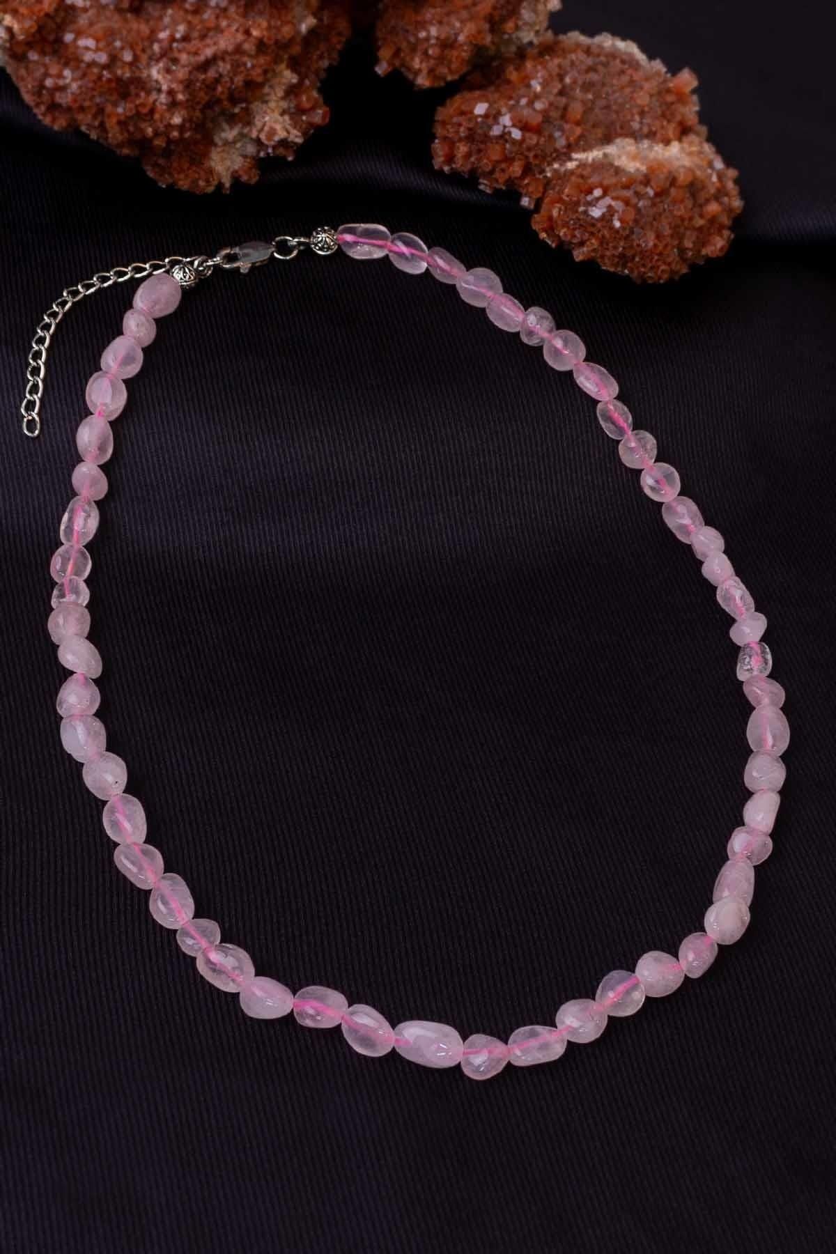 Dünya Doğal Taş-Pink Quartz Stone Necklace 1
