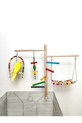 SAKAPET Muhabbet Kuşu Paraket Kafes Üstü Asma Köprülü Dev Eğlence Tüneği AS04