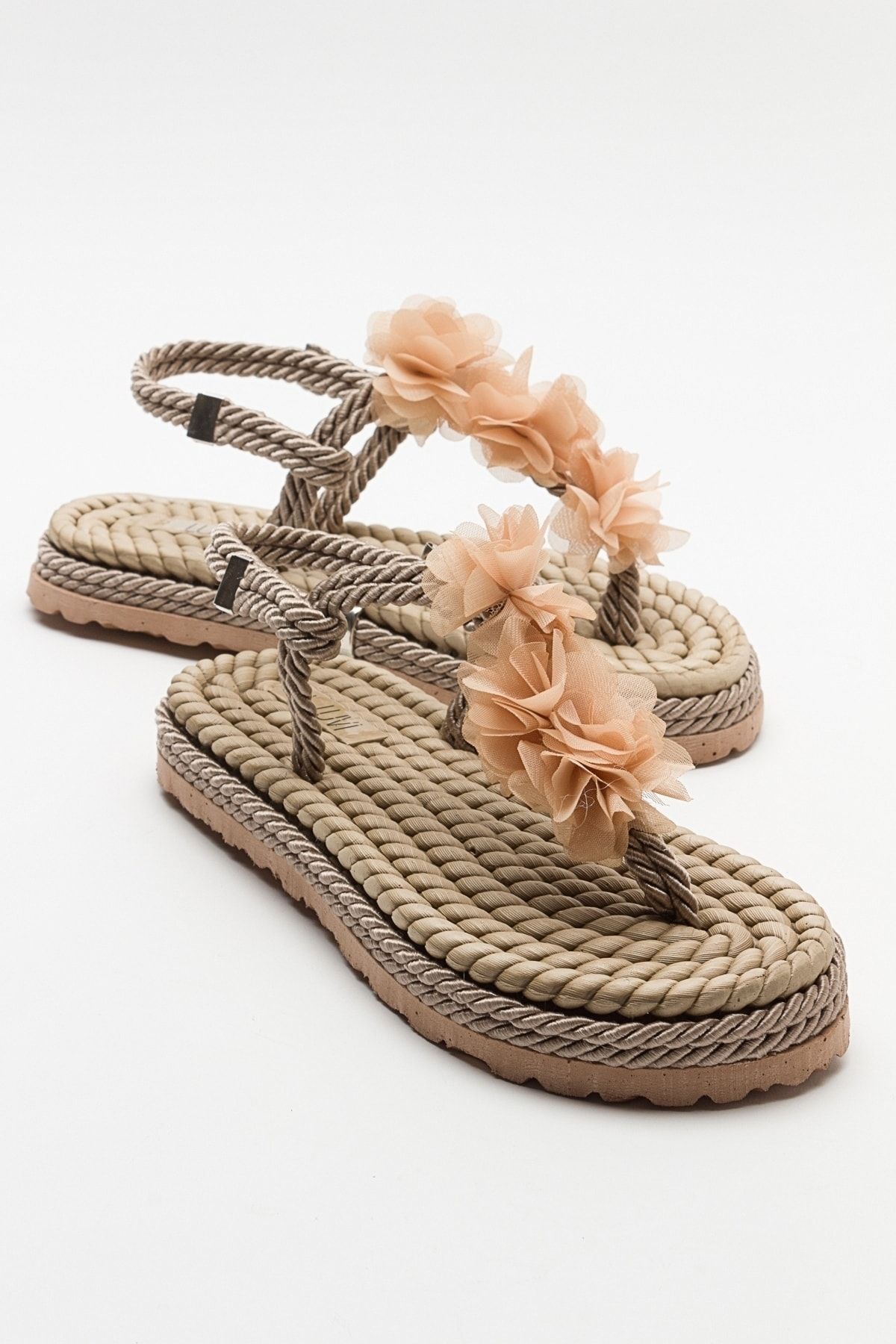 صندل زنانه دمپایی بژ تیره SANTRA luvishoes