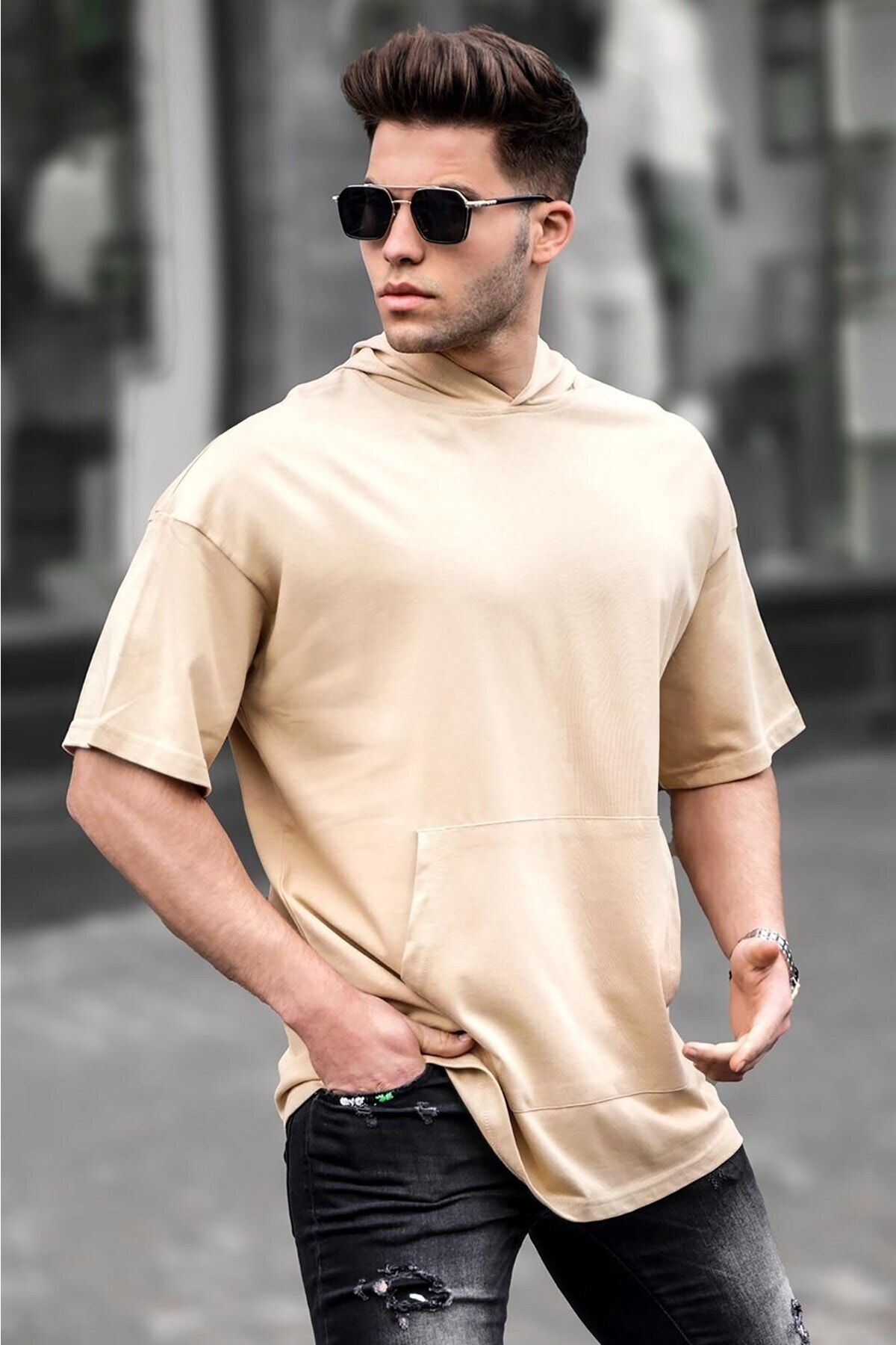 تی شرت جیب دار کلاهدار مدل قواره دار آستین کوتاه مردانه مدمکست Madmext (برند ترکیه)