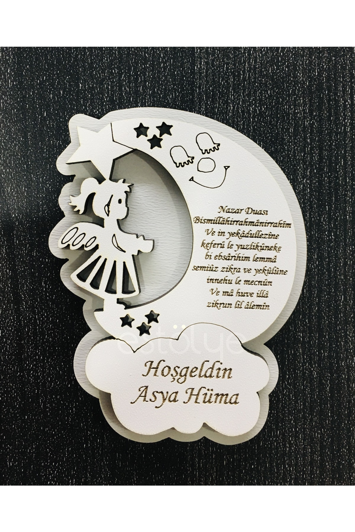 Wooden Baby Girl Evil Eye Prayer Magnet 25 Pcs Grey White Wood G2F1Z3O2D7