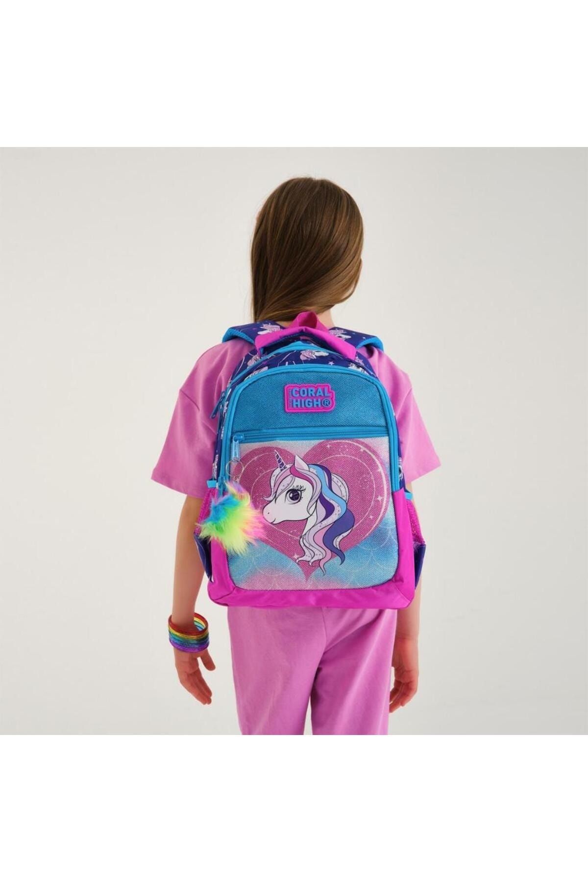 Coral High Kids Purple Pink Unicorn Patterned Glitter Three