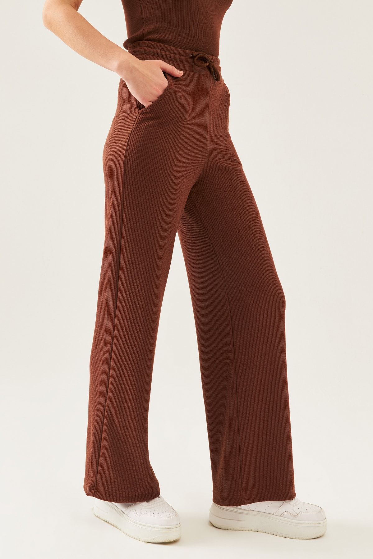 Dark brown wide cheap leg trousers