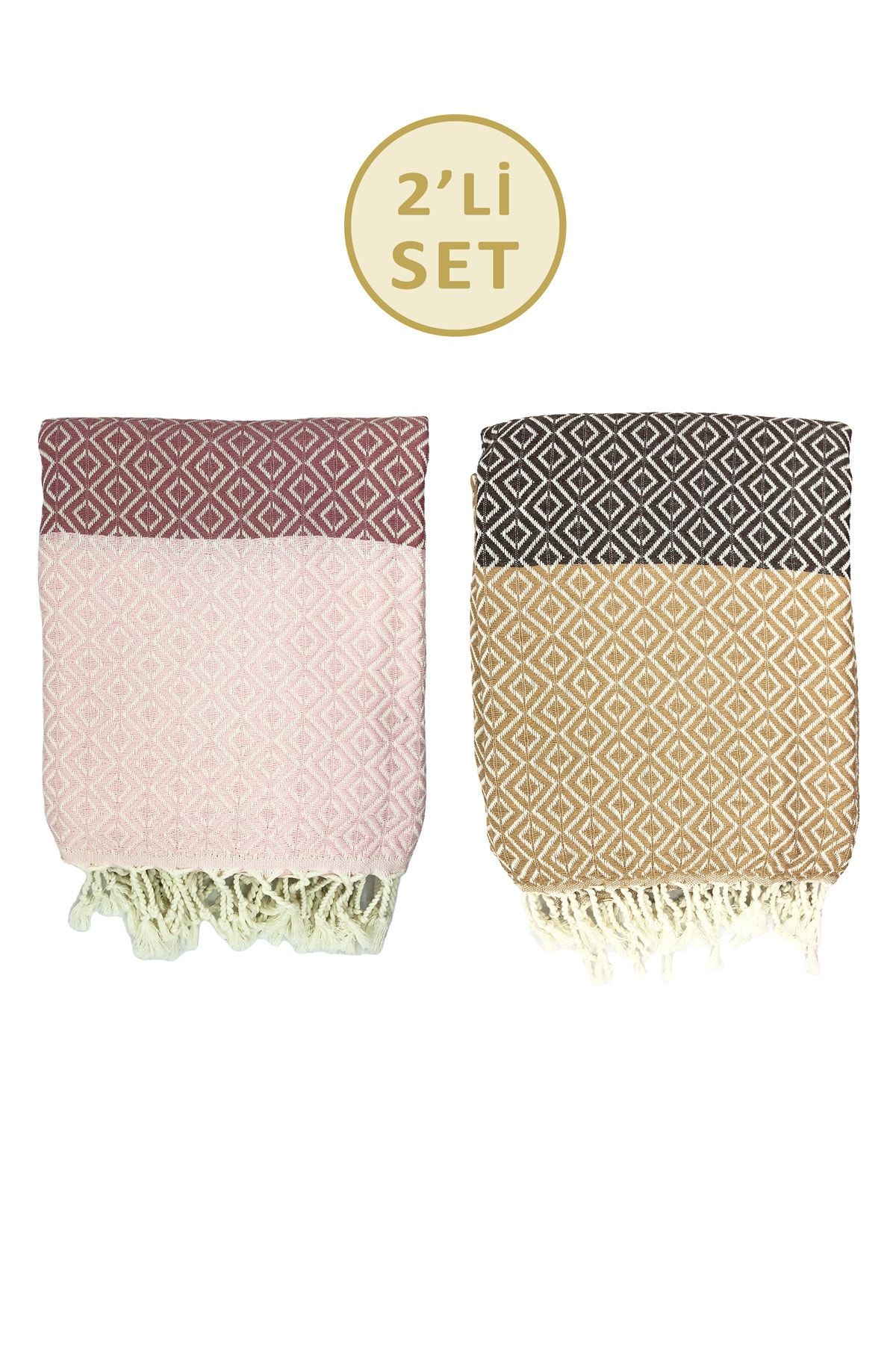 sethome collection-Set de 2 prosoape de plajă, bumbac Peshtemal 100x180cm (serie engleză) 2