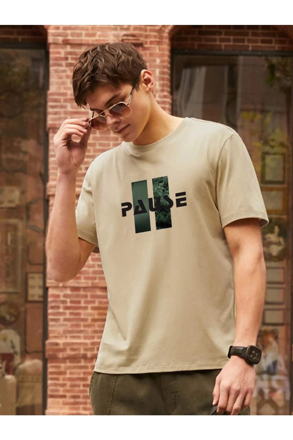 Men's Knitted Pause Printed White 100% Cotton T-Shirt.