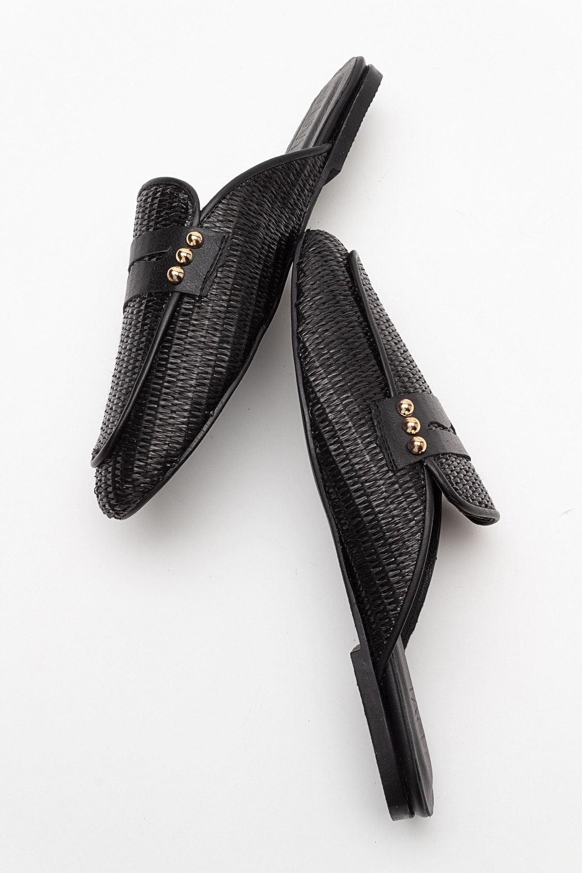 دمپایی سیاه زنانه 165 حصیری چرمی واقعی luvishoes