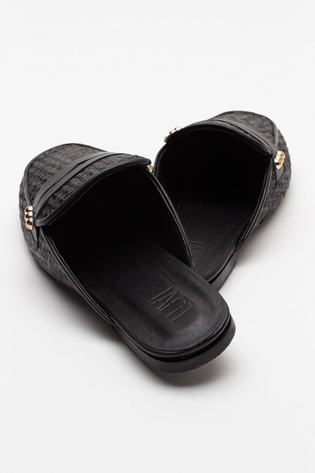 دمپایی سیاه زنانه 165 حصیری چرمی واقعی luvishoes