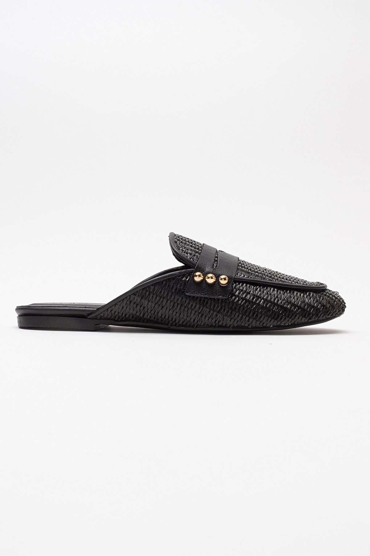 دمپایی سیاه زنانه 165 حصیری چرمی واقعی luvishoes