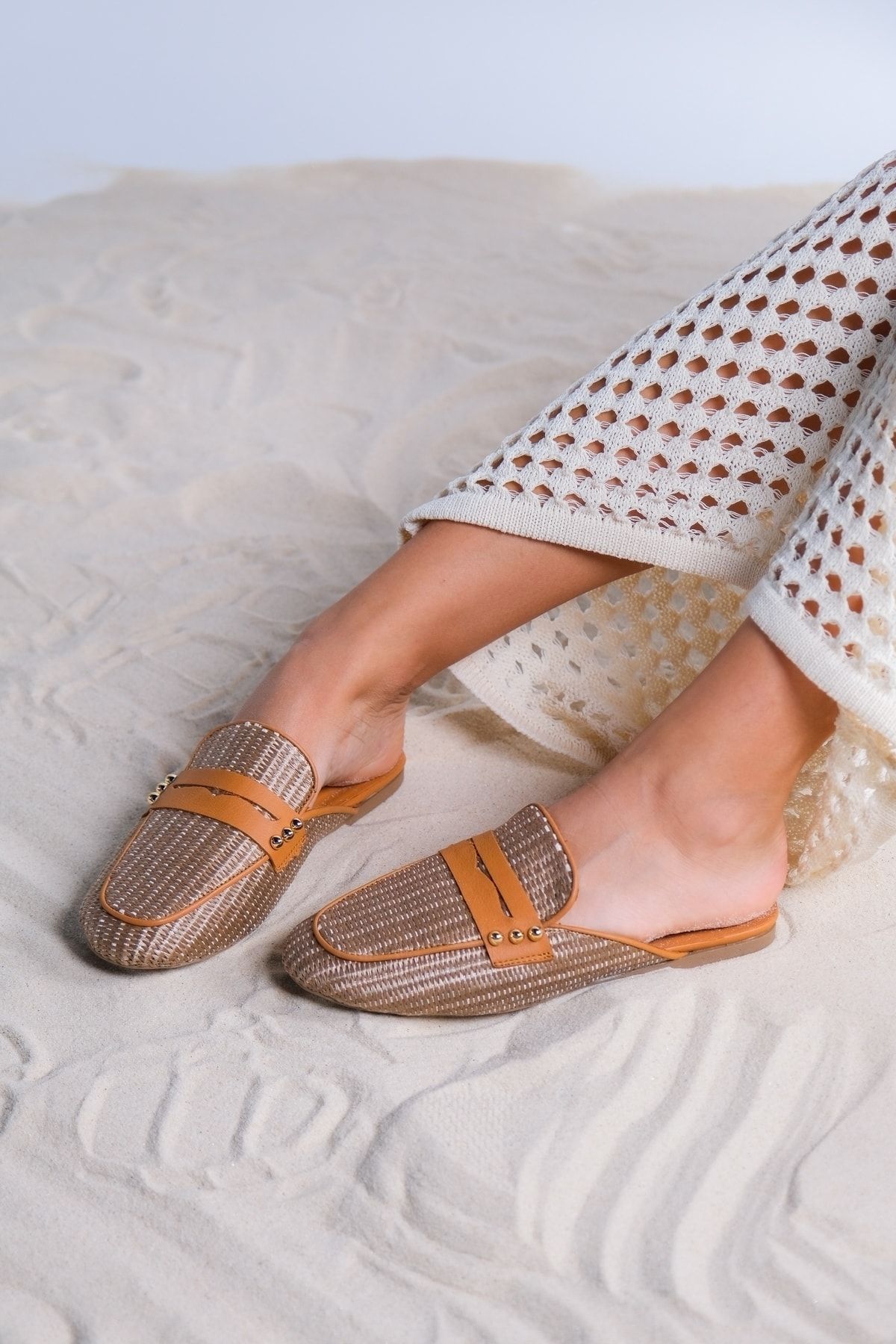 دمپایی چند رنگ زنانه 165 حصیری قهوه چرمی واقعی luvishoes