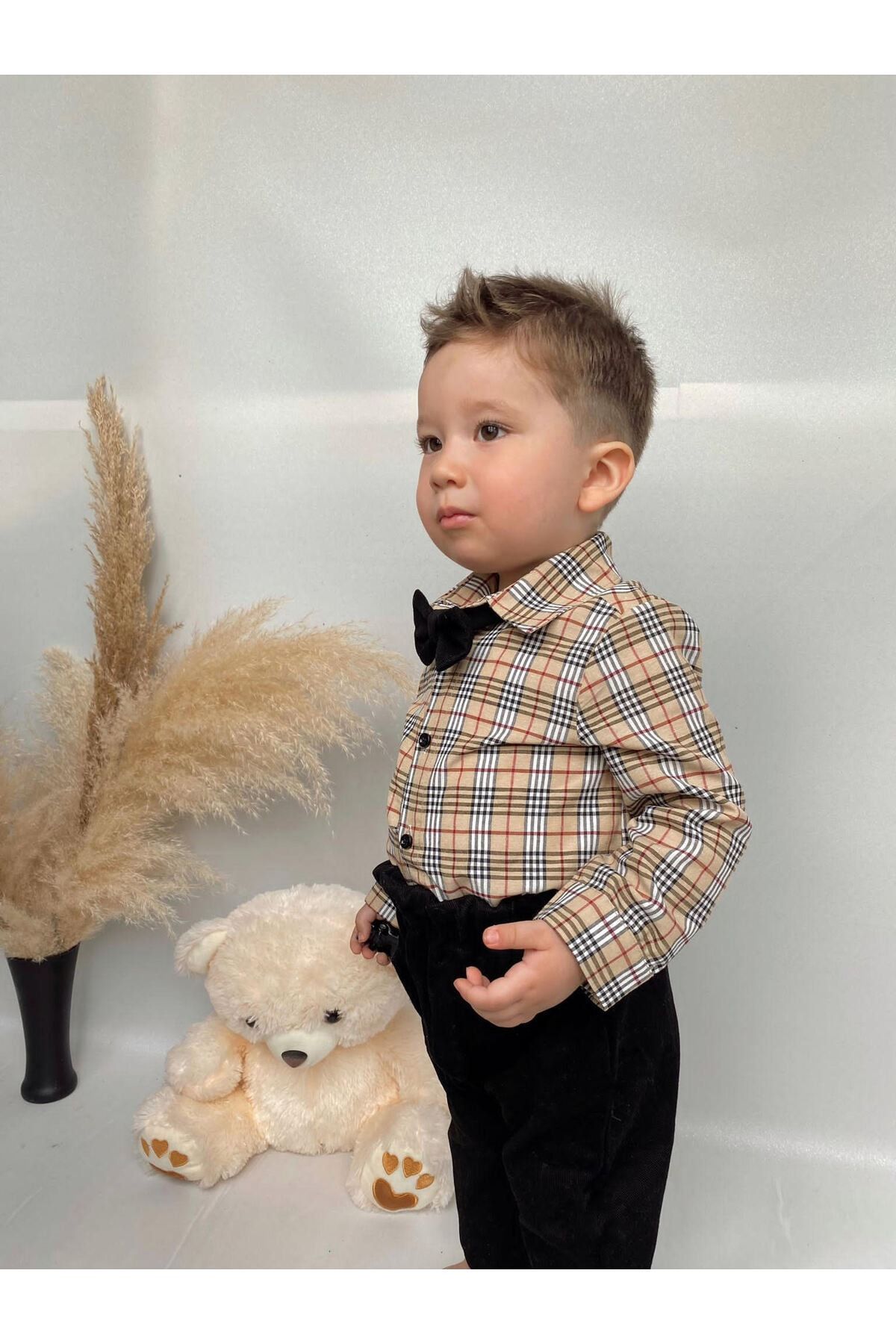 Poplinkids Siyah Pantolon Keten Gömlek Ve Papyonlu Üçlü Takım 110