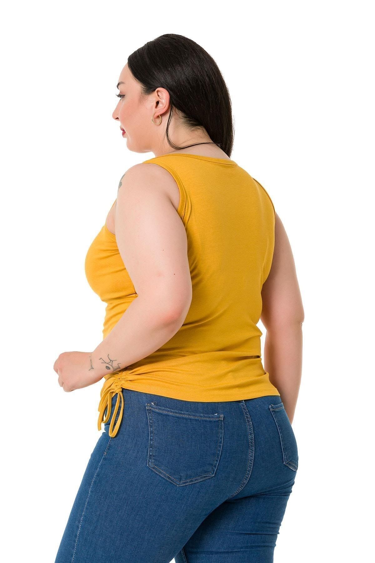 DISENTIS MODEST-Plus Size Viscose Mustard Body with Thick Straps and Tunnels on the Sides 3