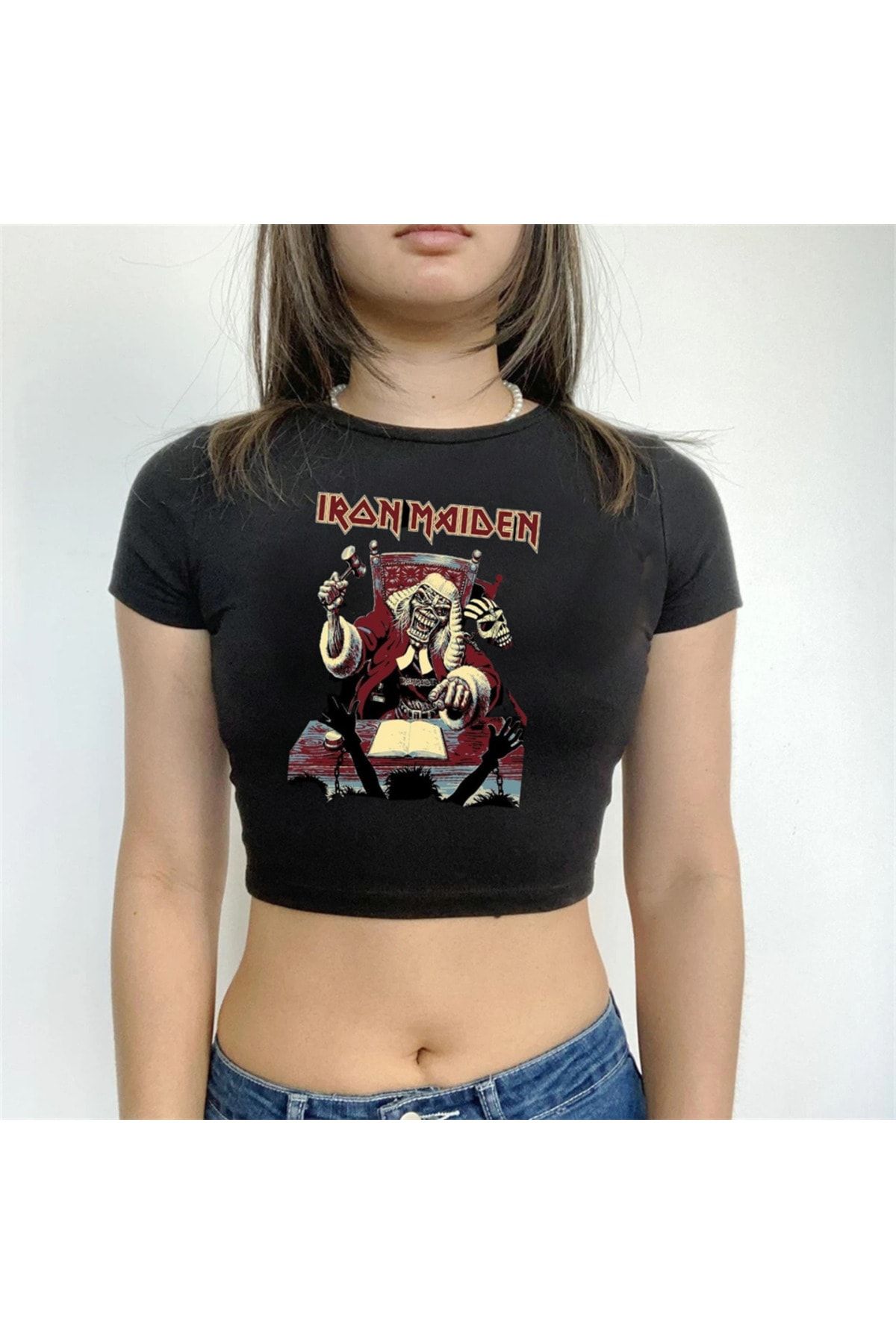 Touz Kut Kut Rock Serisi Iron Maiden Logo Bask l Siyah Crop Fiyat Yorumlar Trendyol