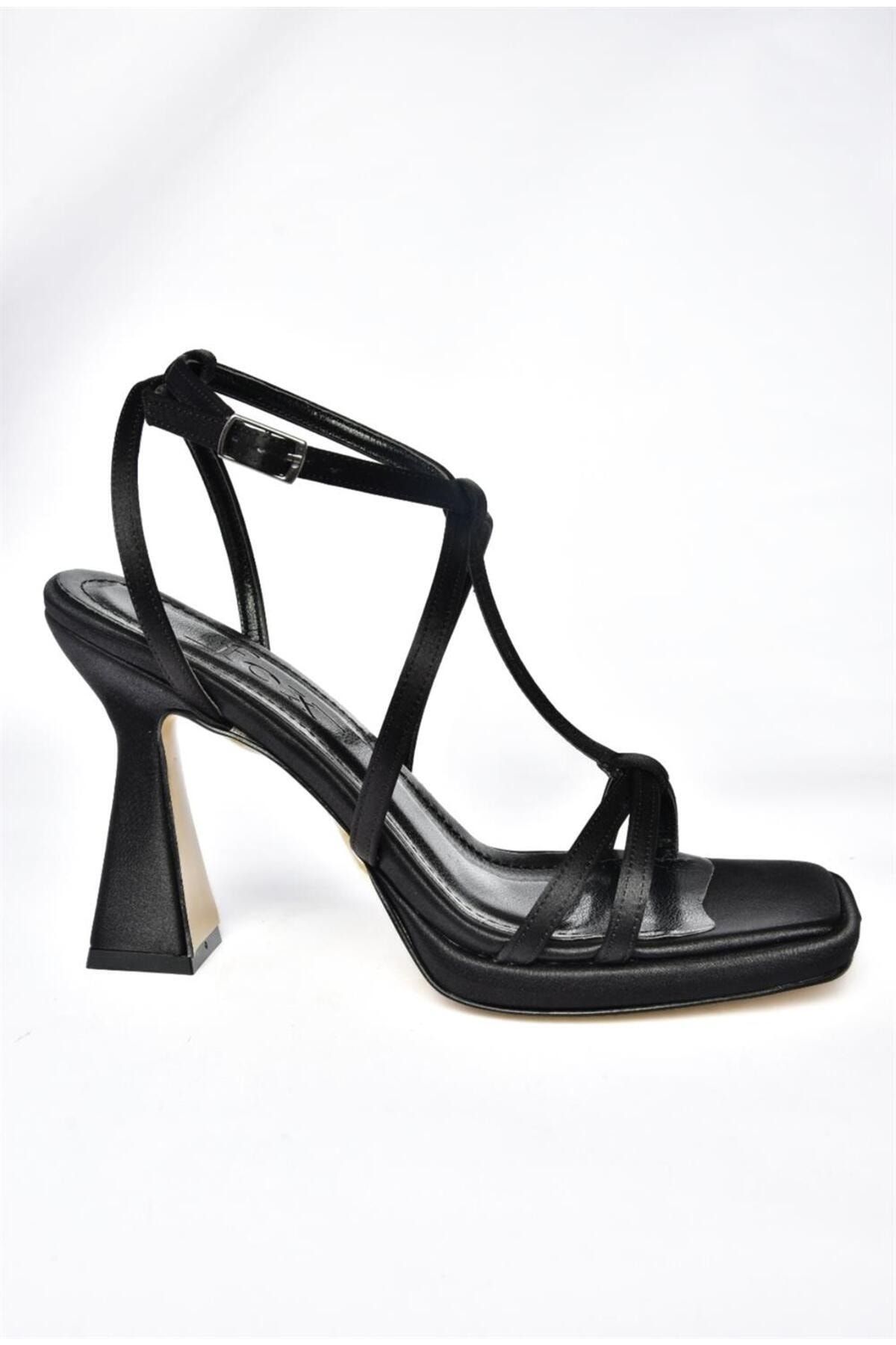 Fox Shoes-P569213304 Damen-Abendschuhe mit dickem Absatz aus schwarzem Satinstoff 5
