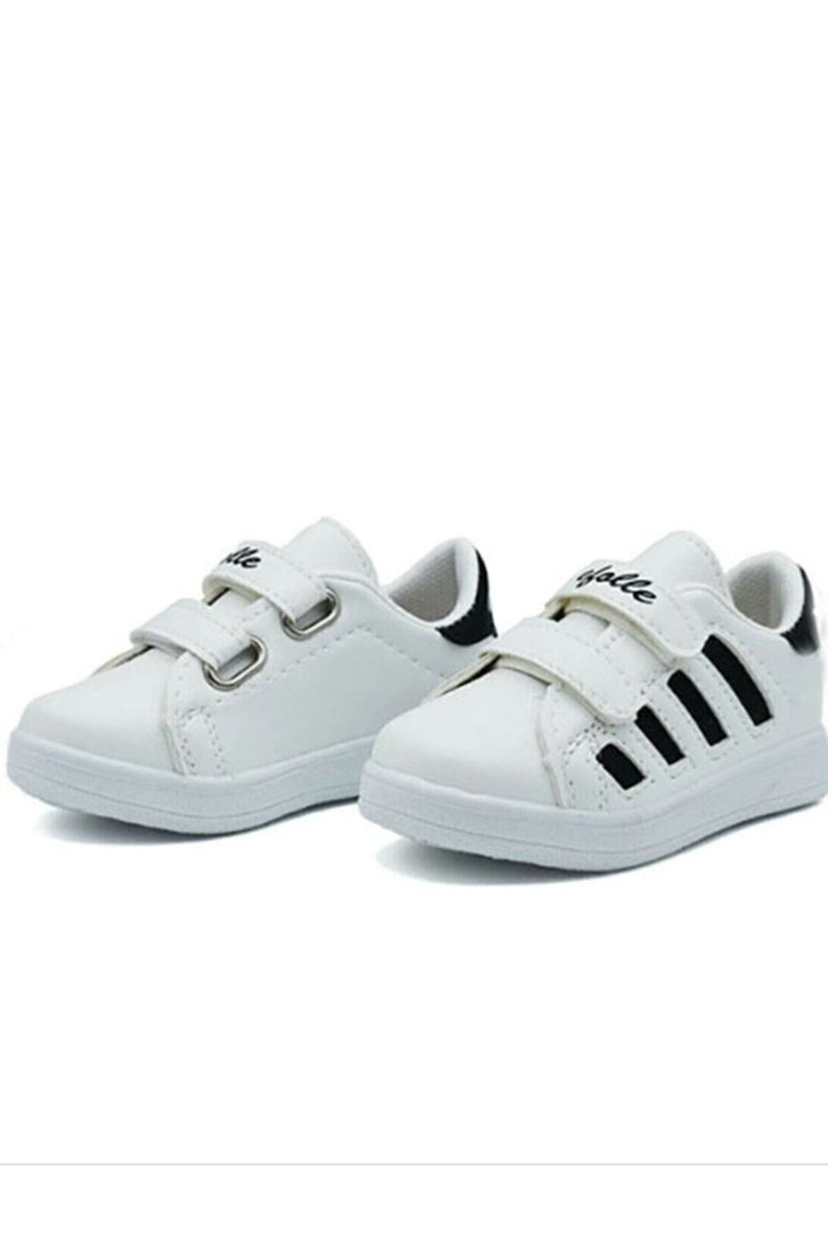 BOUIS Çocuk Unisex Beyaz Siyah 4 Band Cırtlı Rahat Nefes Alır Günlük Şık Spor Ayakkabı Sneaker fotoğrafı 7 (önizleme)