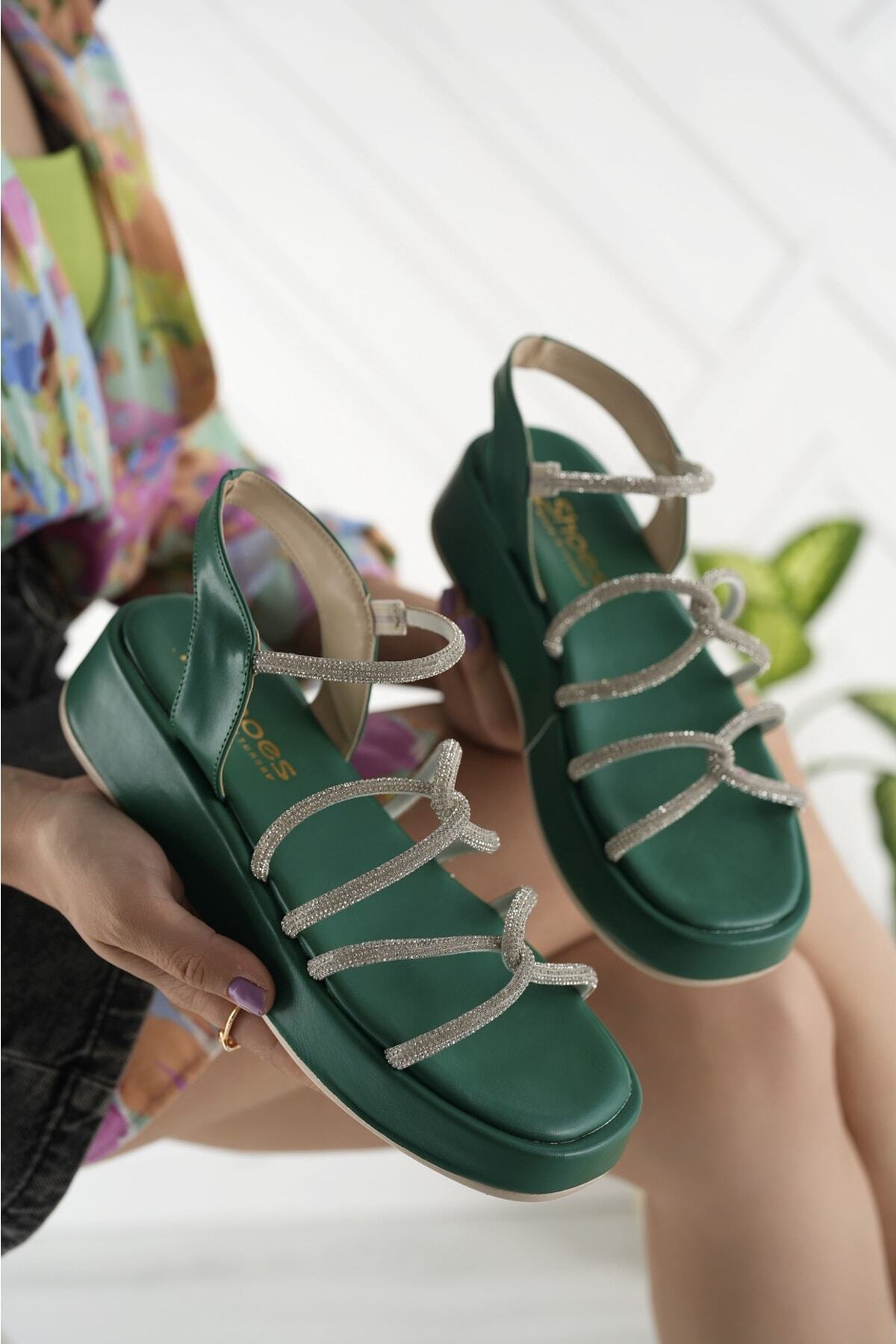 صندل زنانه سبز Favi Ayakkabı | FAVSL016 اورجینال - تصویر 4