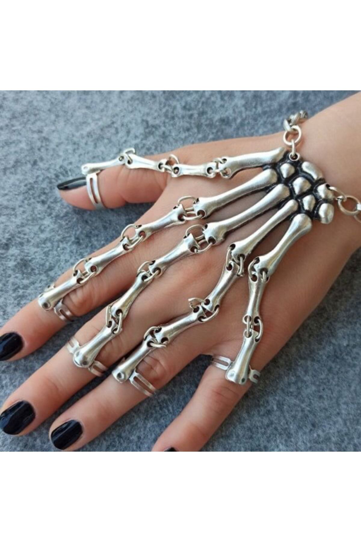 Kostebek Gothic Punk Skeleton Hand Ring Set with Adjustable Bracelet Trendyol