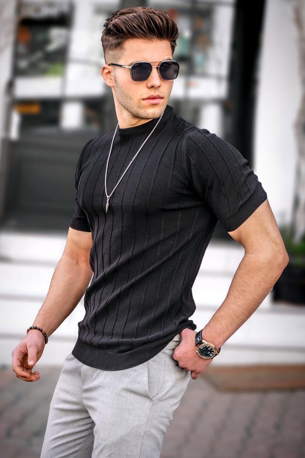 تی شرت یقه خدمه مدل کشباف آستین کوتاه مردانه مدمکست Madmext (برند ترکیه)
