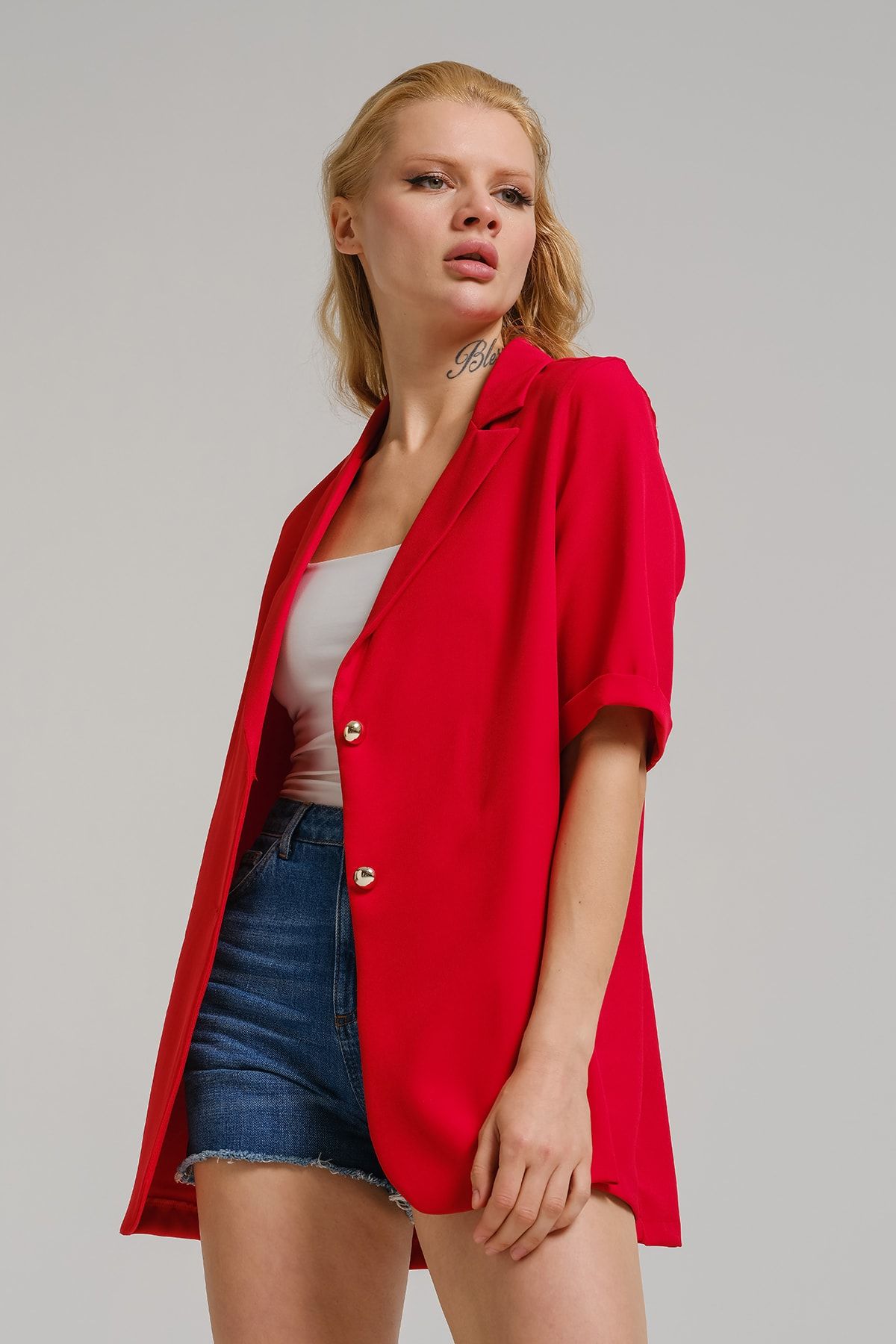 Red short sleeve jacket deals