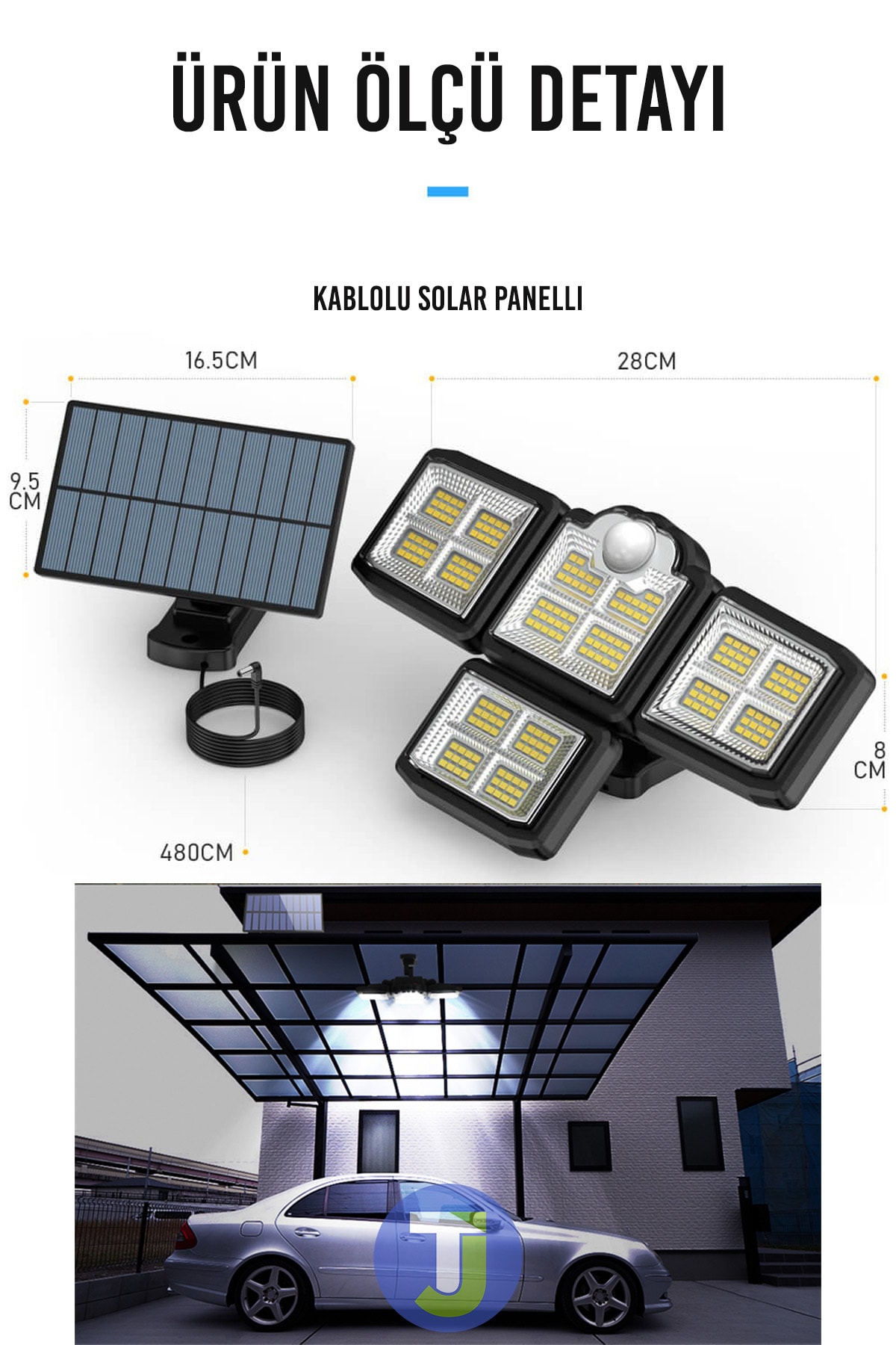 Güneş Enerjili Kumandalı Hareket Sensörlü Solar Bahçe Aydınlatma ve Sokak Lambası 198 Led 5