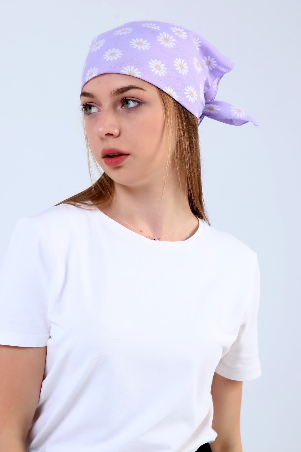 Bandana Fular Papatya Desenli %100 Pamuk Saç Aksesuar 3