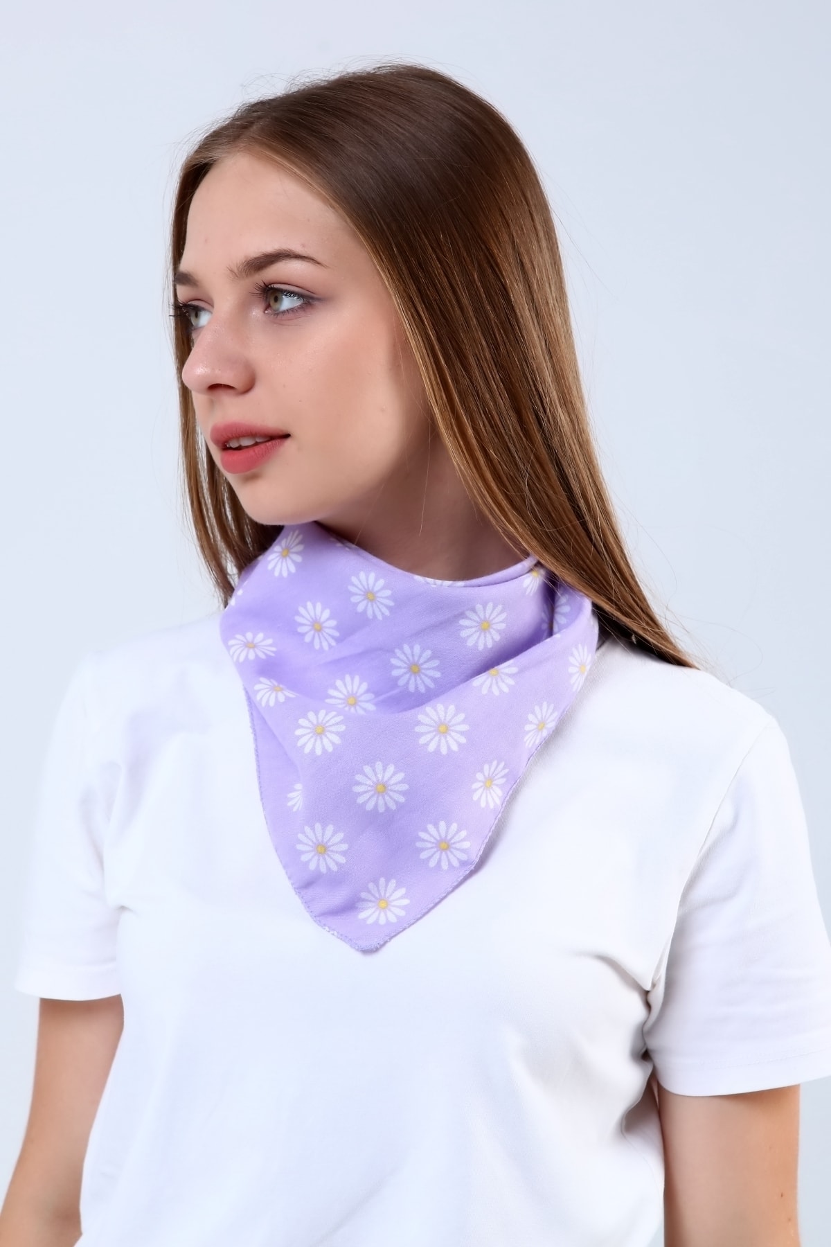 Bandana Fular Papatya Desenli %100 Pamuk Saç Aksesuar 7