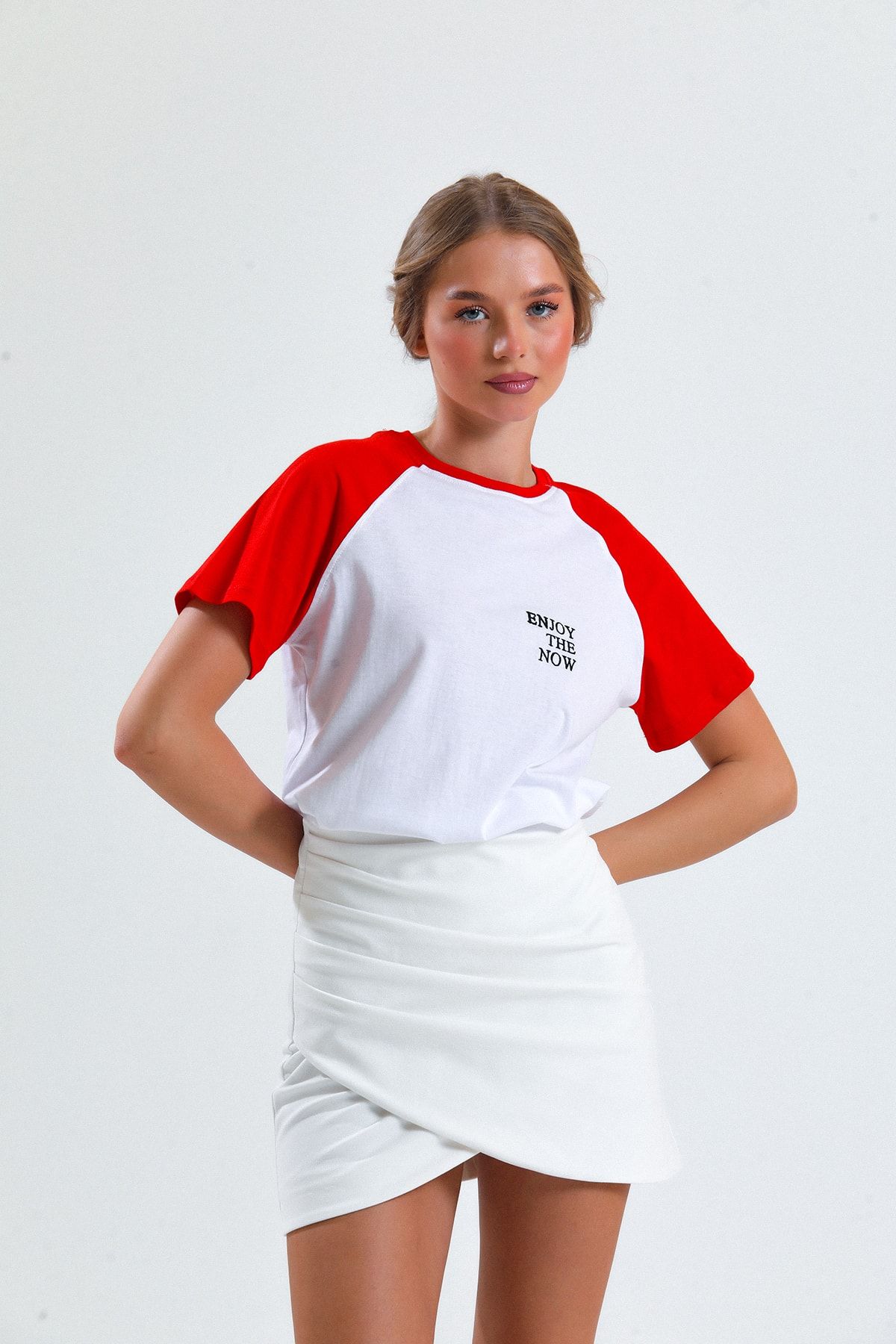 Zomers Women s 100 Cotton Raglan Sleeve Embroidery Printed White