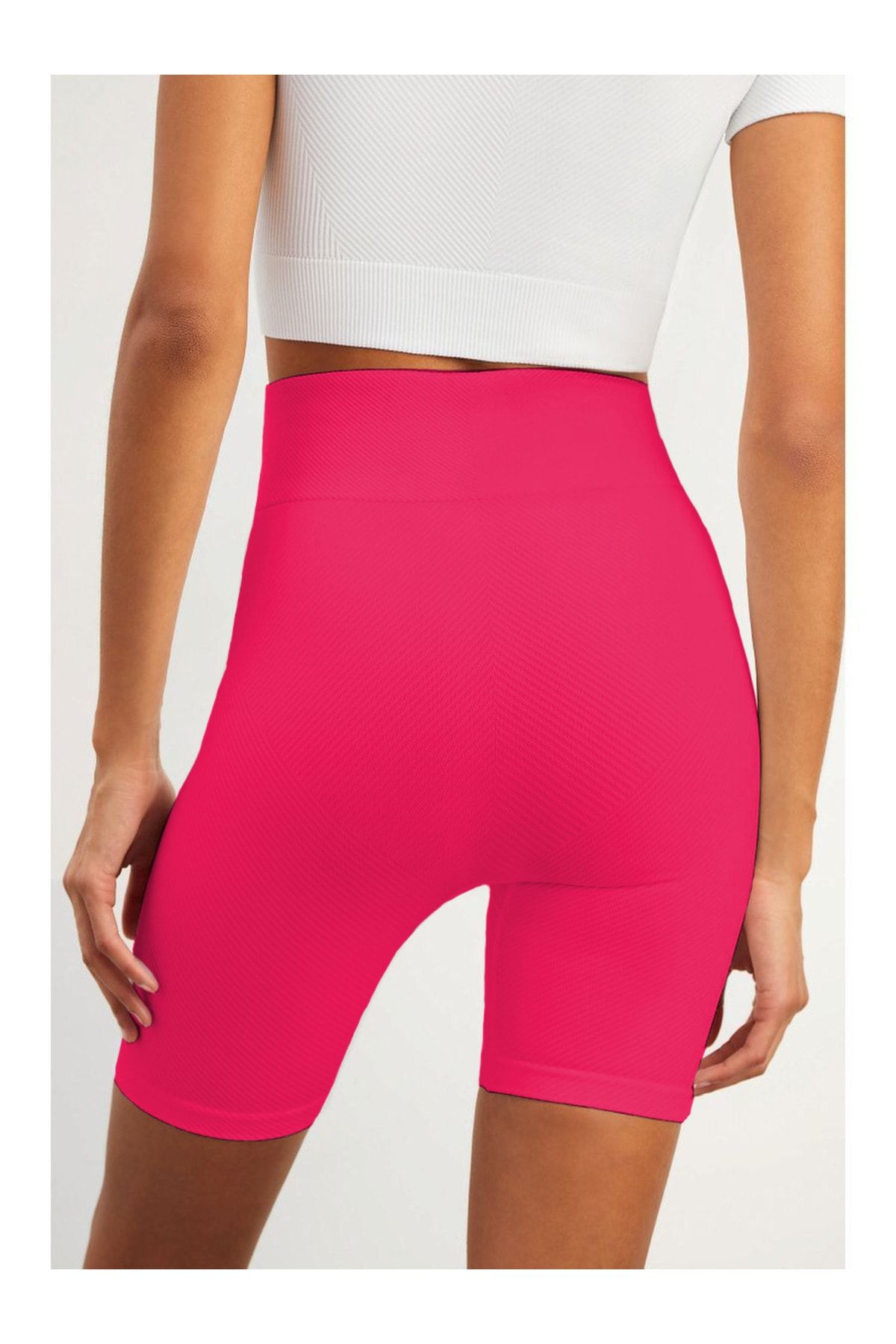 MİSTİRİK-Felolin Model Biker Shorts Seamless Pattern Firming Flexible Shorts Pink Color 4