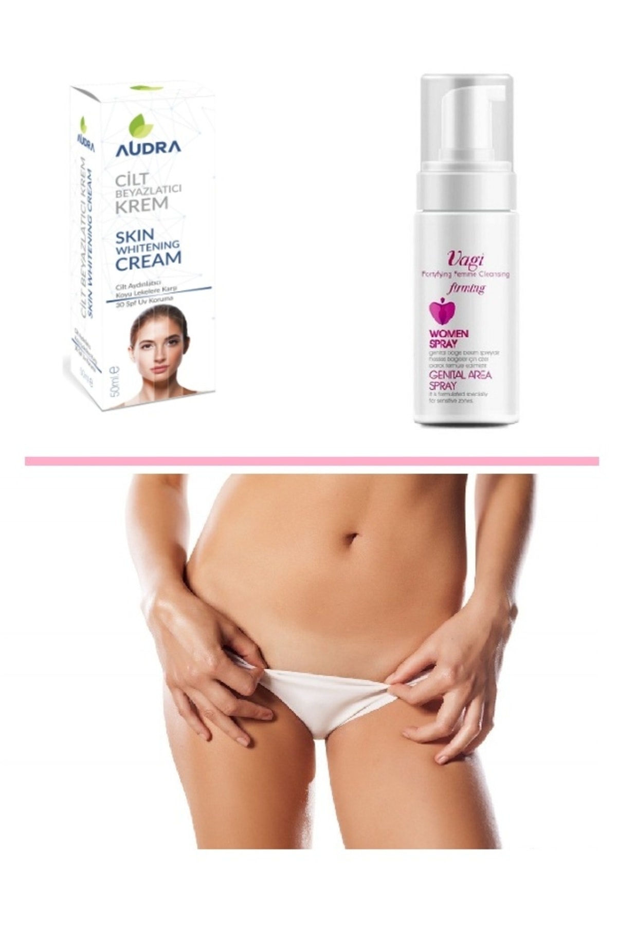 audra 2 li SET Genital Bölge Beyazlatıcı Krem Vajina Sıkılaştırıcı Bakım Spreyi