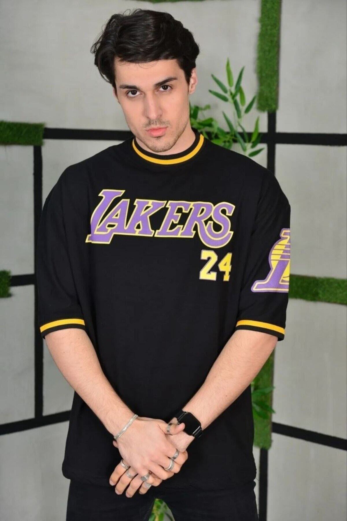 Lakers Bryant Sırt Baskılı Oversize Siyah T-shirt
