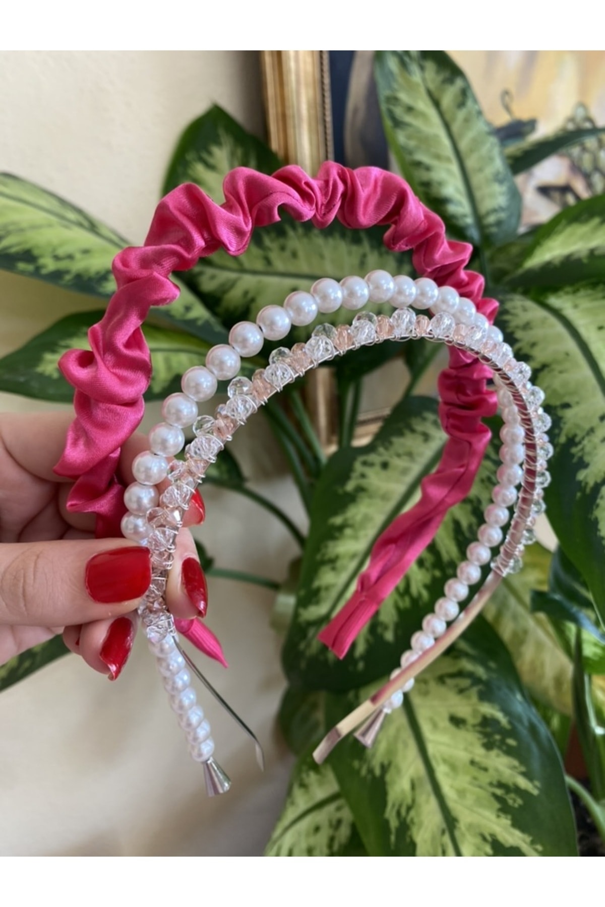 Shirred,Glitter,Pearl Crown Set