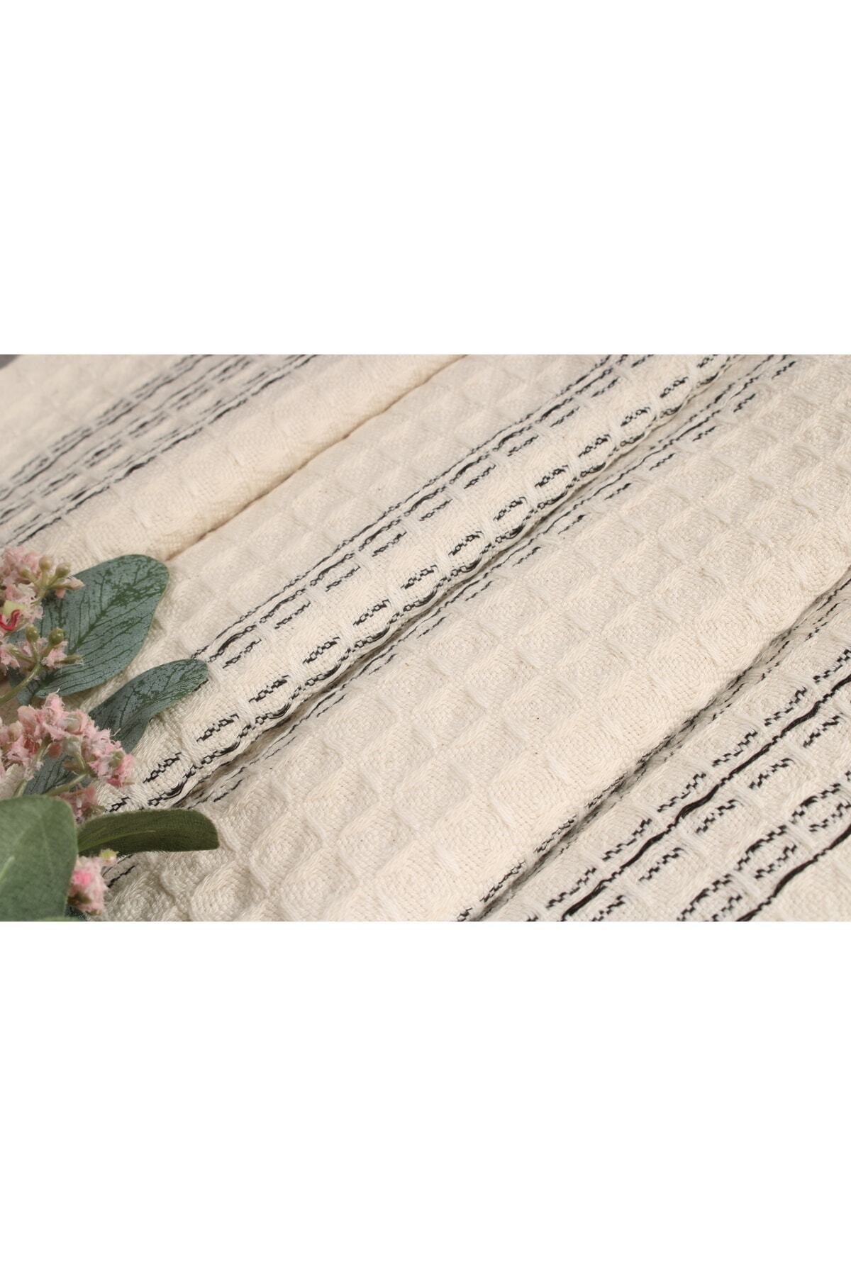 Pike Krem 180x240 Cm Pamuk Pike Pamuk Örtü Dekoratif Çok Amaçlı Örtü 5