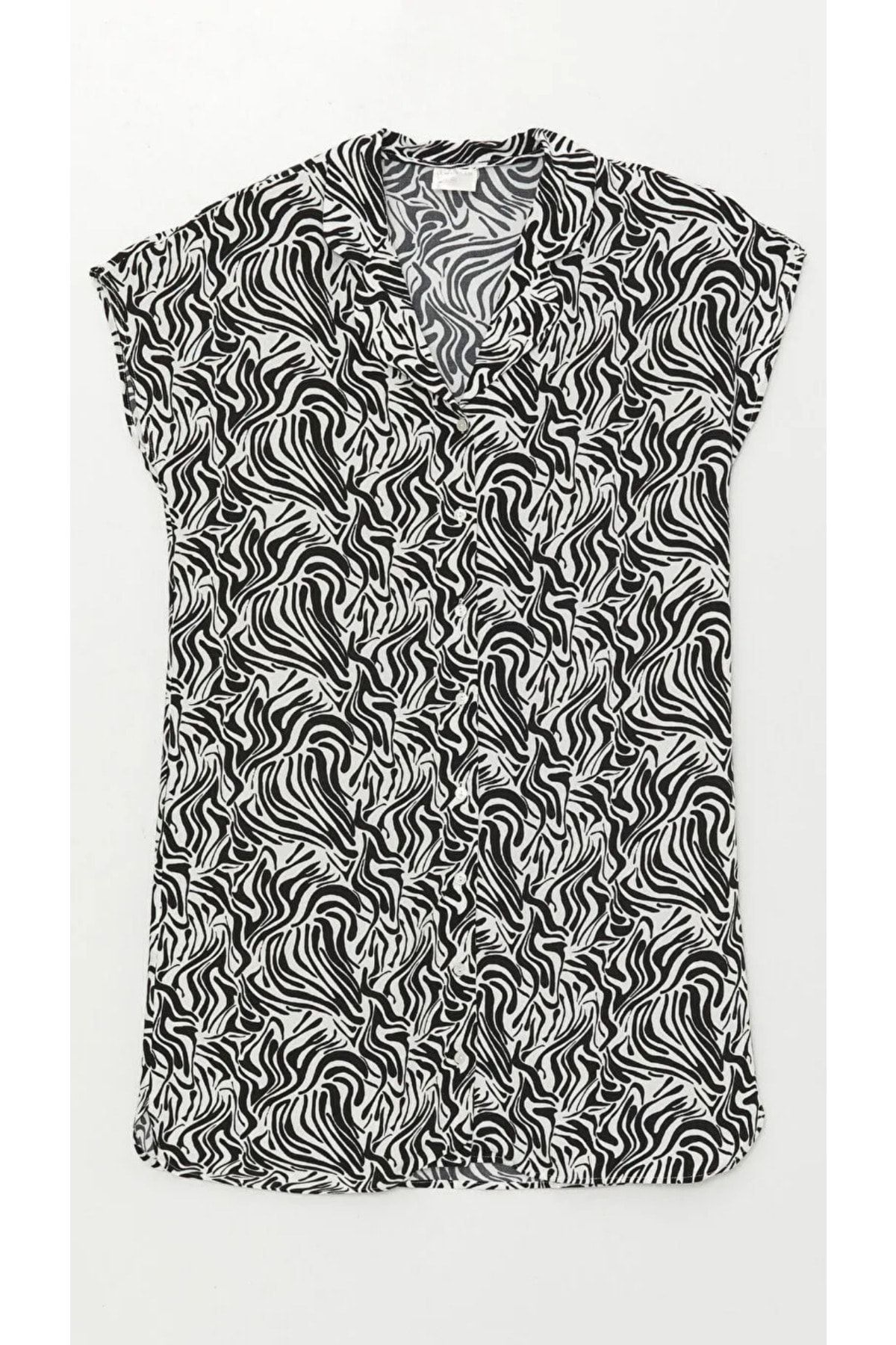 LC Waikiki-Kurzärmliges Strandkleid für Damen mit Hemdkragenmuster von LCW 5