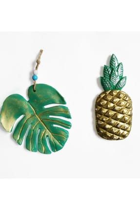 Dekoratif İkili Ananas ve Yaprak Duvar Süsü İkili Set Ev Dekoru pine01