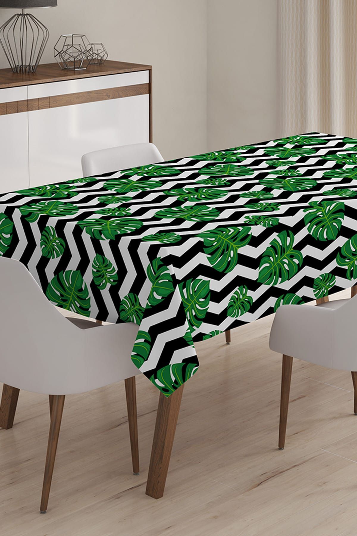 Realhomes-Modern Leaf Patterned Digital Printed 3D Tablecloth - 140 x 220 cm 1
