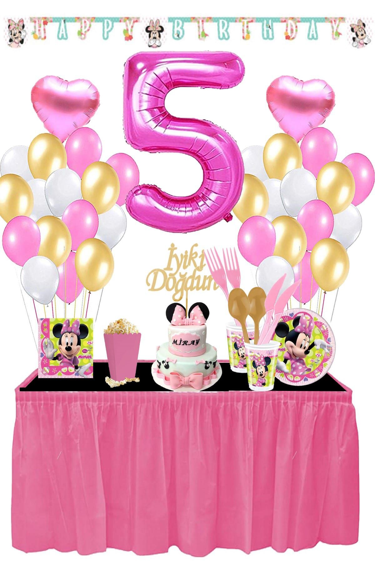 Partifabrik Minnie Mouse Temalı 5 Yaş Doğum Günü Parti Seti PK0576