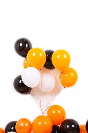 75 Adet Turuncu - Beyaz- Siyah Metalik Balon 3'Lü Renk - 12 İnç 10075MTST