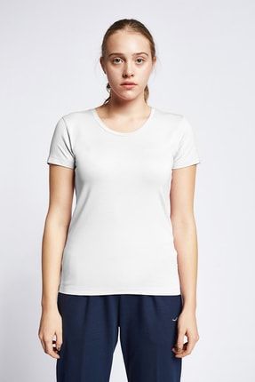 19s-2205-19b Beyaz Kadın Kısa Kollu T-Shirt 19STBB002205