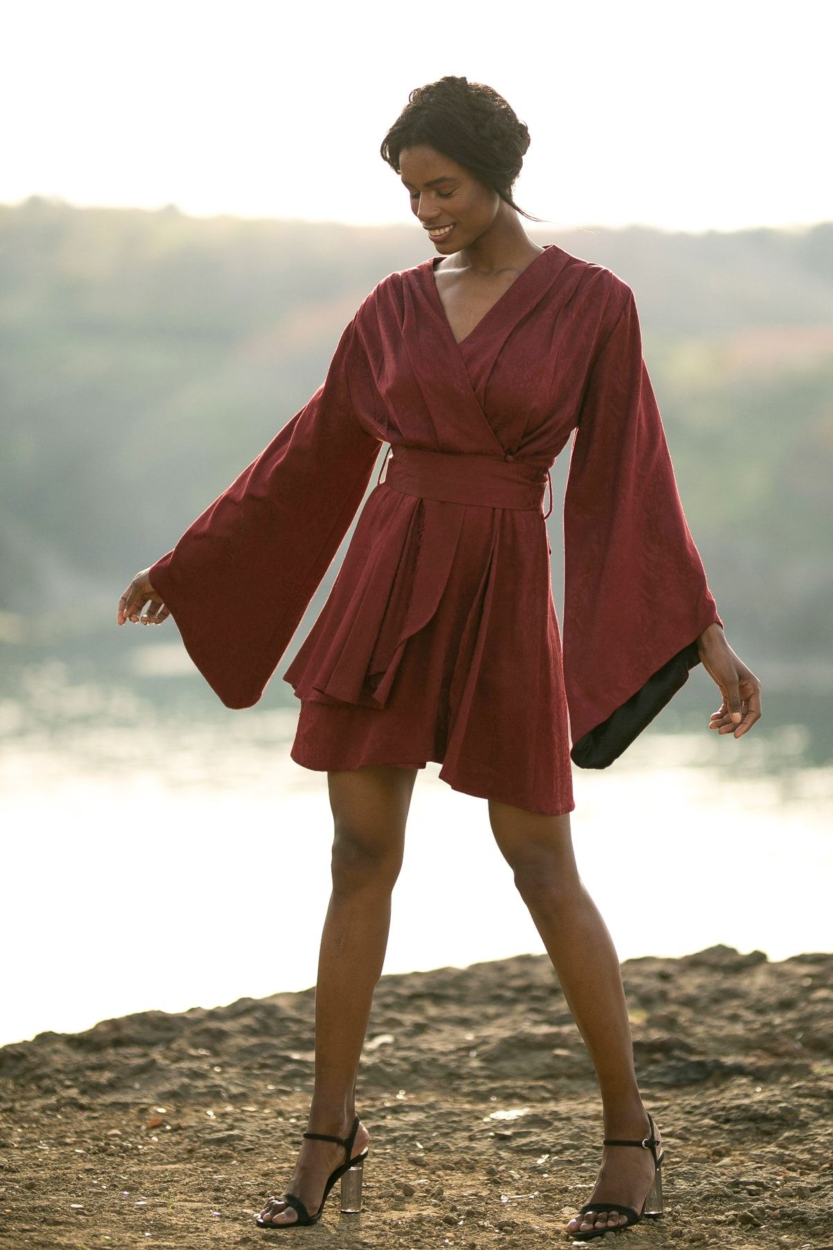 Burgundy online kimono dress