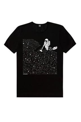 Süpürgeli Astronot Siyah Kısa Kollu Erkek T-shirt 1M1BM210FS
