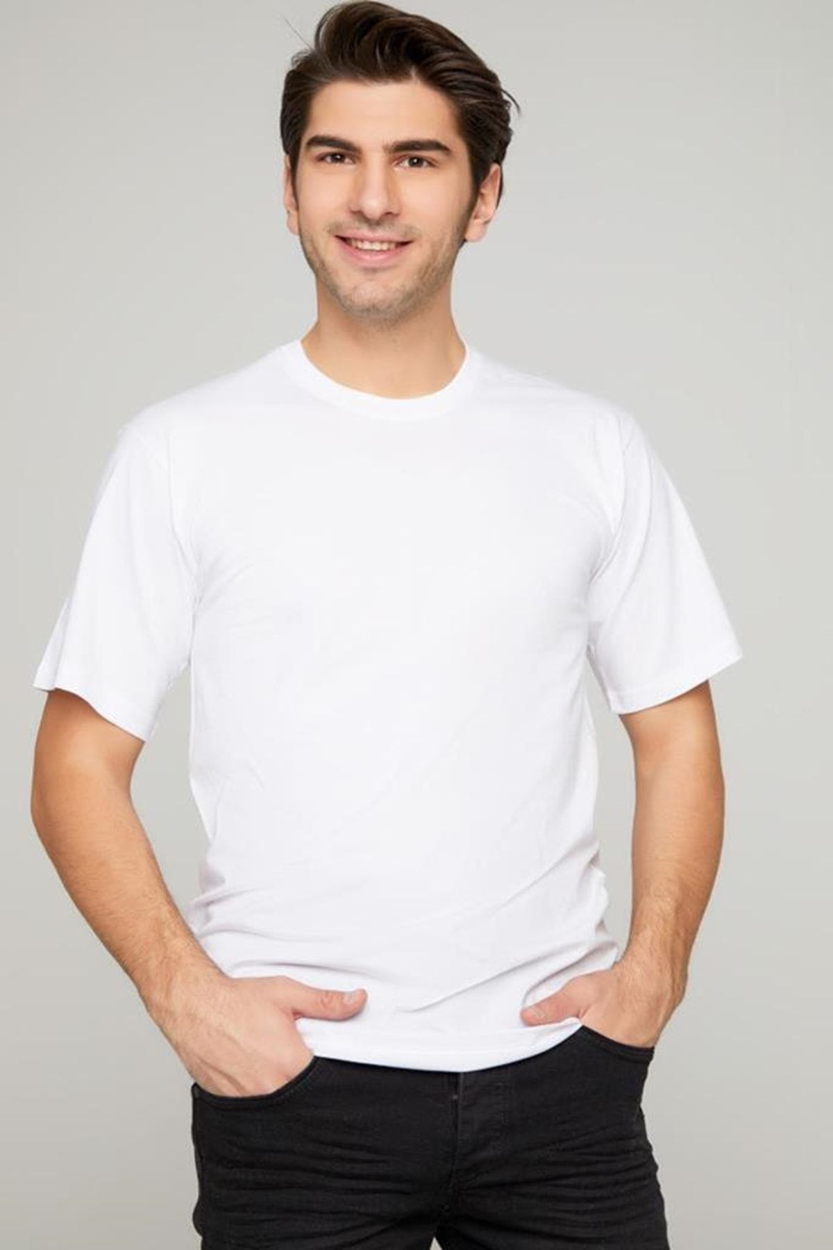 Tutku-Men's Pack of 12 100% Cotton 100% Cotton 0-Neck Undershirt White 2