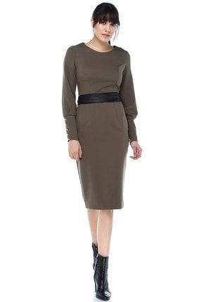 Kadın Haki Kolu Düğmeli Elbise ML040400X