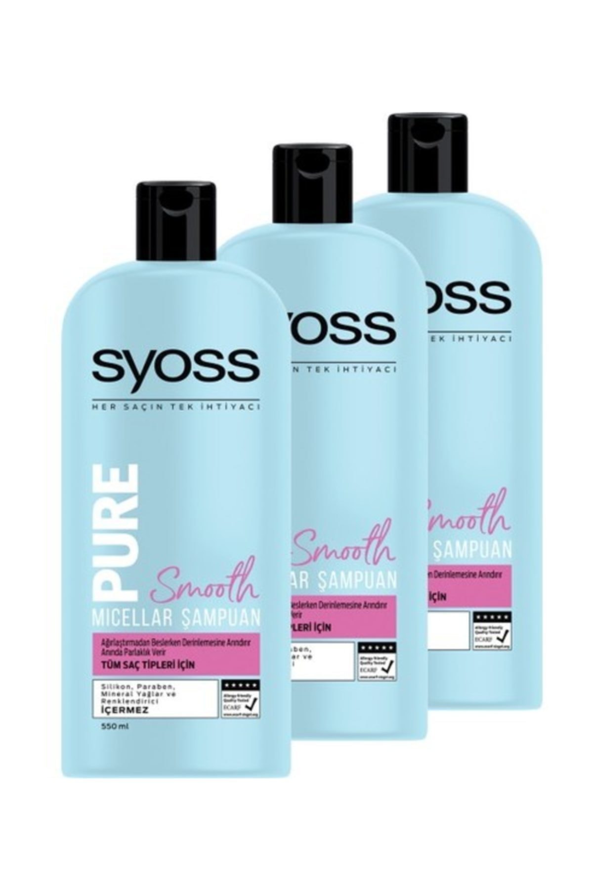 Syoss Pure Smooth Micellar Şampuan 550 ml X 3 Adet — 300