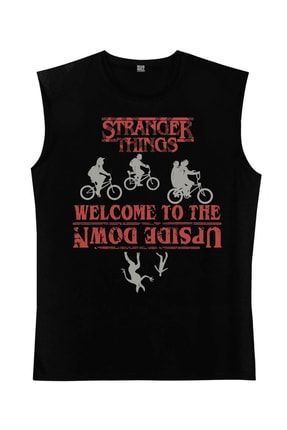 Bisikletli Stranger Things Siyah Kesik Kol | Kolsuz Erkek T-shirt | Atlet 1M1SM020FS