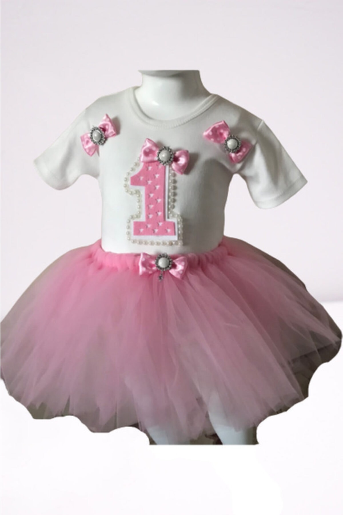 VanilyaShop Kız Bebek 1 Yaş Doğum Günü Elbisesi Tütü Etek Çıtçıtlı Zıbın Takım %100 Pamuk