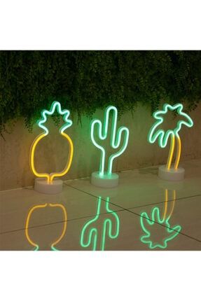 Tropikal Palmiye Ananas Kaktüs 3'lü Usb Ve Pilli Neon Led Lamba Masa Gece Led Işık 975699