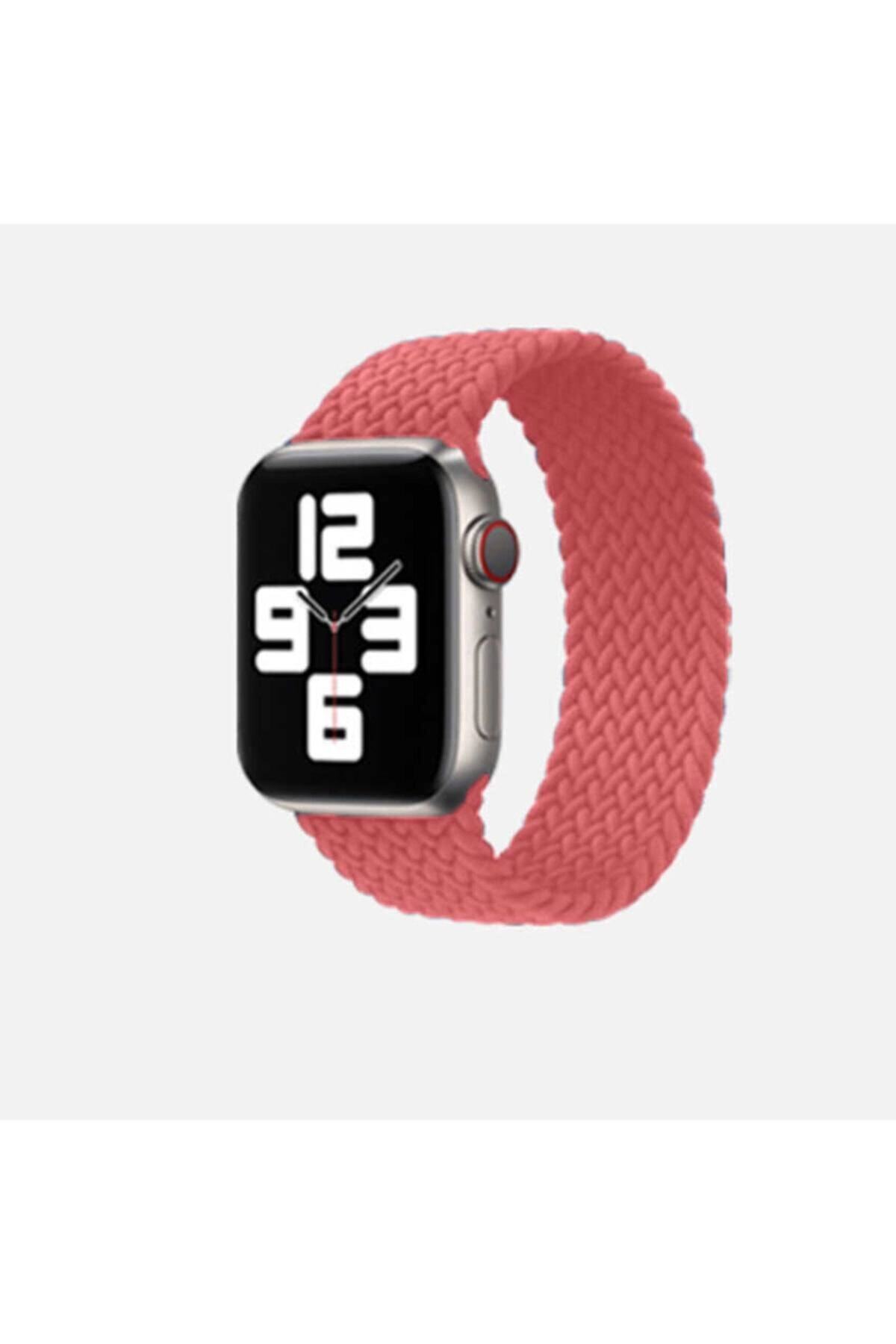 Apple Watch Uyumlu 42mm Hasır Örgü Tasarımlı Medium Kordon - Pembe