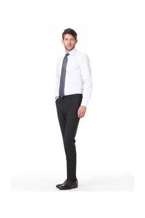 Siyah Düz Dokuma Slim Fit Klasik Yün Karışımlı Pantolon KP10114232
