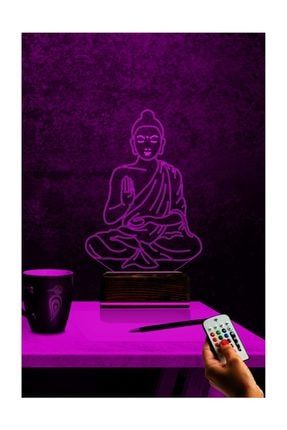 3d Ilizyon Led Lamba Masa Gece Lambası 16 Renk Kumandalı Yoga Buda Tasarım 3DLM073