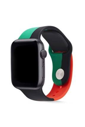 Apple Watch Uyumlu 40mm Üç Renk Tasarımlı Silikon Kordon - Siyah CA_AW_KRD39_40MM