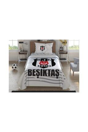 Siyah Beyaz Beşiktaş Kartal Logo Lisanslı Tek Kişilik Pike Takımı BAGÜ1622